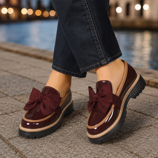 Damen Loafers mit übergroßer Schleife und Profilsohle
