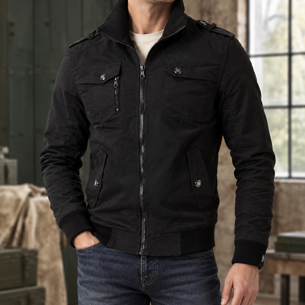 Utility Jacke Damen Tailliert Casual Freizeit