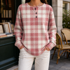 Damen Pullover Karomuster Relaxed Fit mit Henley-Ausschnitt