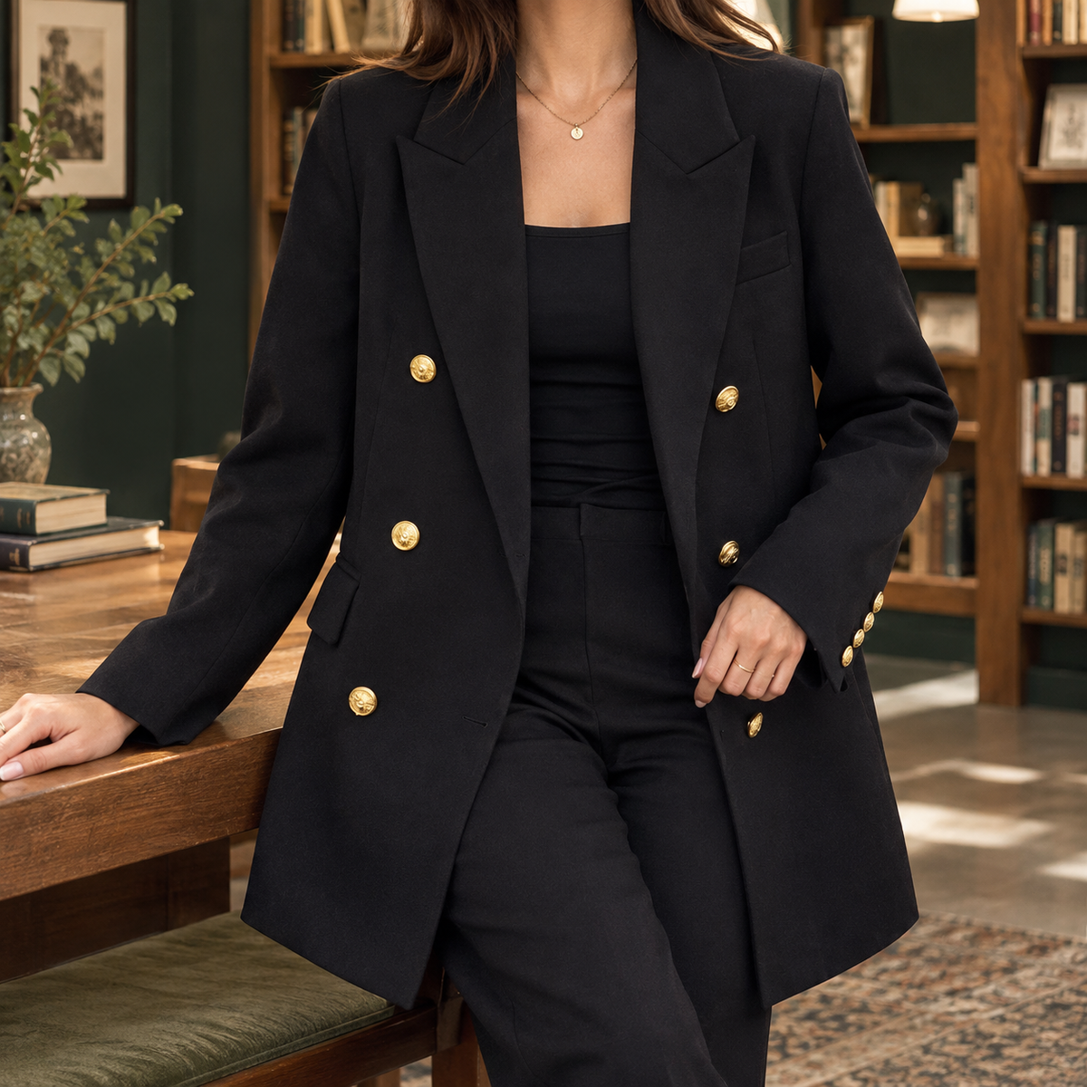 Damen Doppelreihiger Blazer Slim Fit Business Elegant