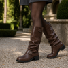 Damen Biker Boots Kniehoch mit doppelten Schnallen