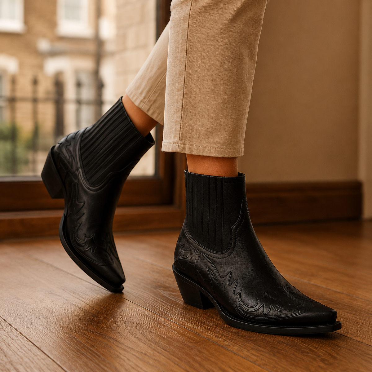 Damen Westernstiefel mit spitzer Zehenform und elastischen Seiteneinsätzen
