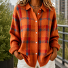 Damen Karo-Pullover Relaxed Fit mit Spitzkragen und Knopfleiste