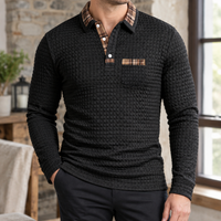Herren Slim Fit Langarm-Poloshirt Freizeit kariert