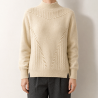 Damen Strickpullover Regular Fit mit Mock-Neck und Kettenstich-Muster