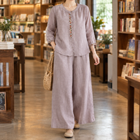 Damen Zweiteiler Relaxed Fit Freizeit mit Blumenstickerei