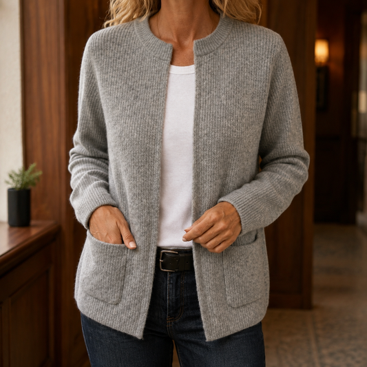 Damen Rippstrick-Cardigan Relaxed Fit mit Rundhalsausschnitt und Taschen