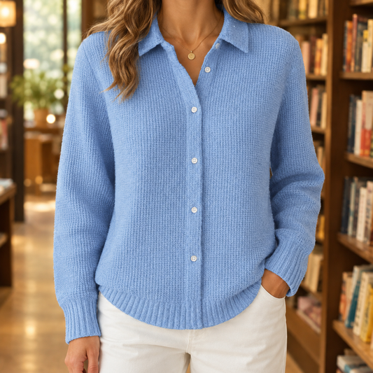 Damen Kragenpullover Regular Fit mit Knopfleiste und Rippbündchen