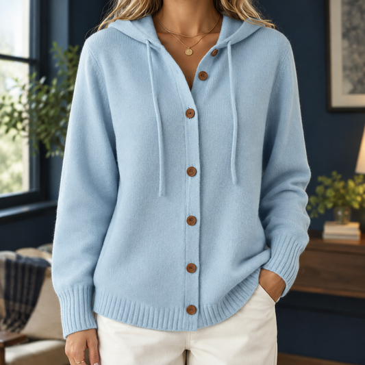 Damen Kapuzen-Cardigan Relaxed Fit mit Knopfverschluss