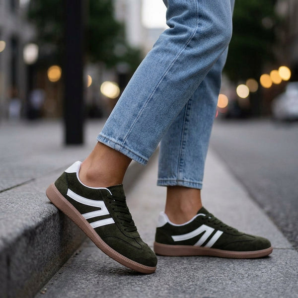 Damen Retro Sneaker Flach mit Schnürverschluss