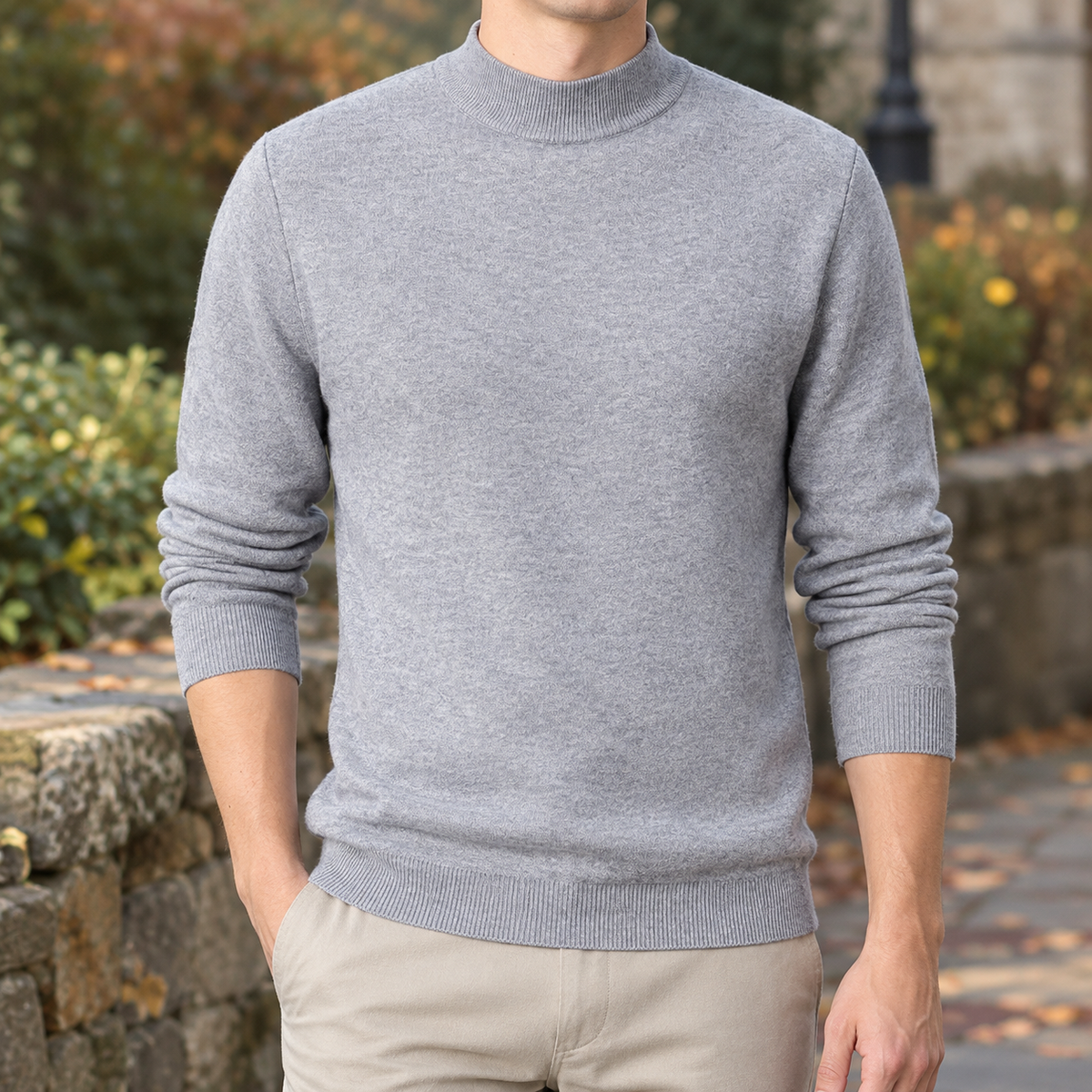 Stehkragenpullover Herren Slim Fit Freizeit Langarm