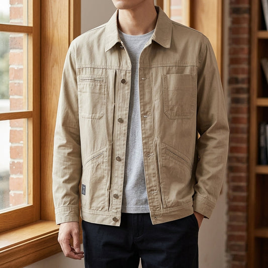 Herren Utility-Jacke Relaxed Fit mit Knopfverschluss und Umlegekragen