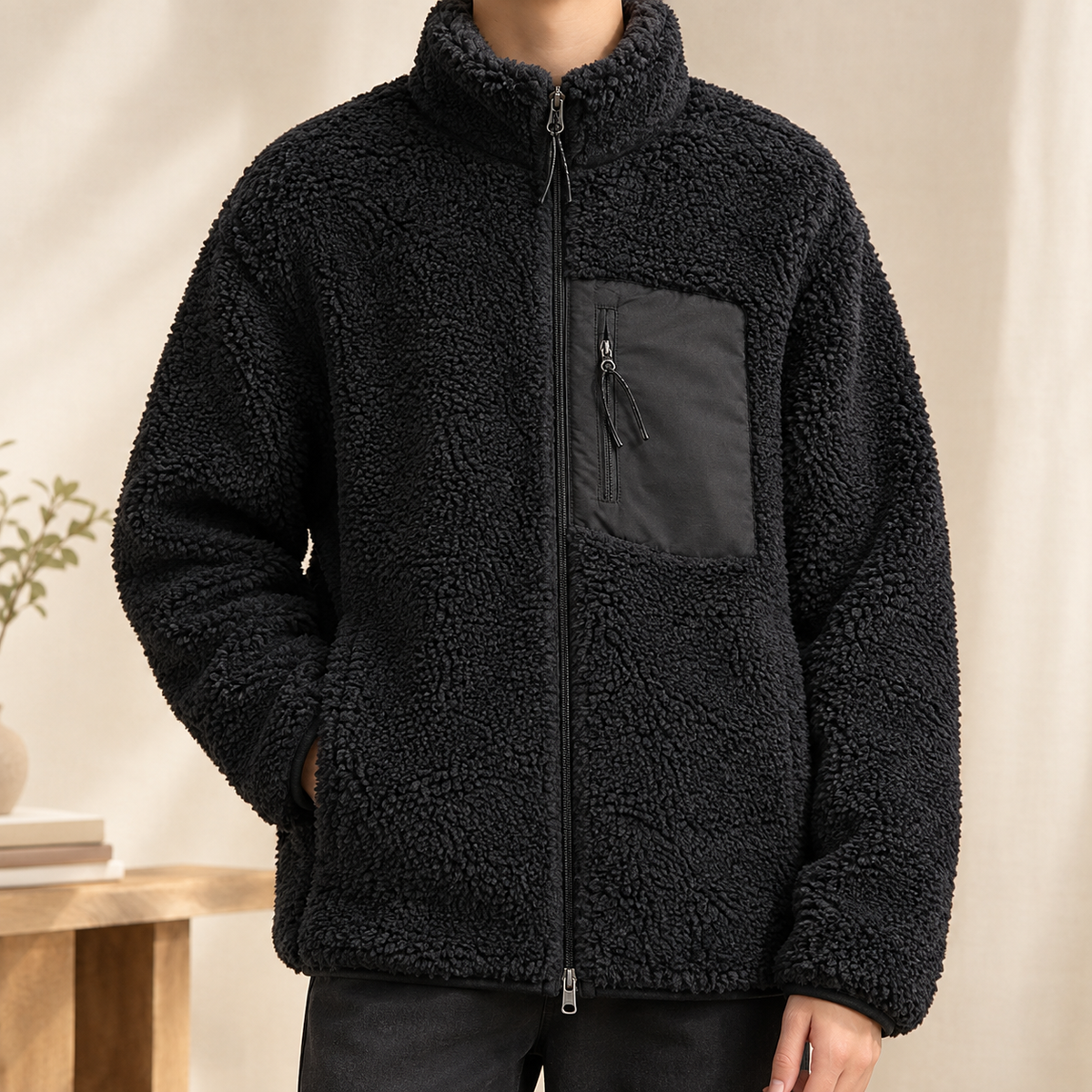 Texturiertes Zip-Jackett Herren Relaxed Fit Freizeit