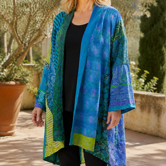 Damen Cardigan Oversize Patchwork mit offener Front