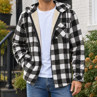 Herren Karojacke Regular Fit Freizeit mit Kapuze und Reißverschluss