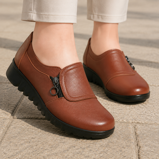 Damen Schuhe mit seitlichem Reißverschluss und geriffelter Sohle
