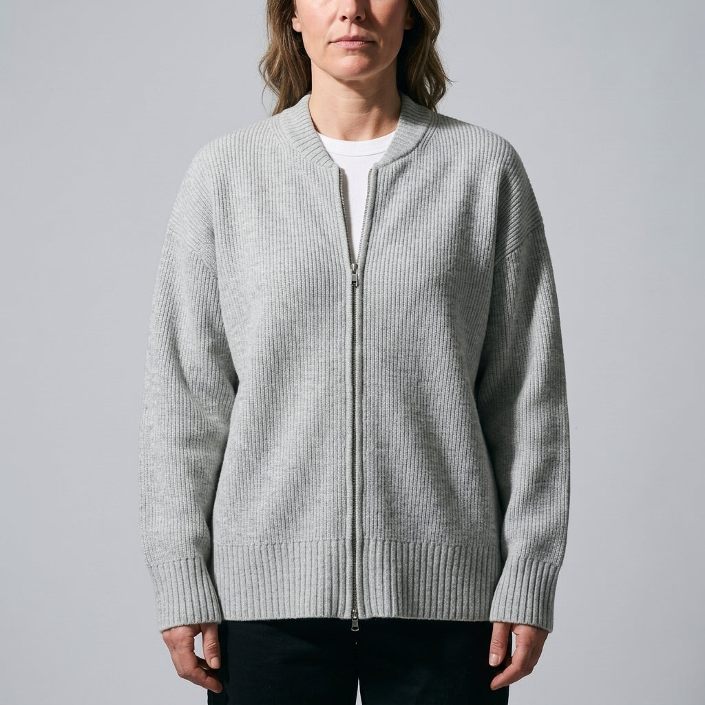 Damen Zip-Cardigan Relaxed Fit mit Rippstruktur