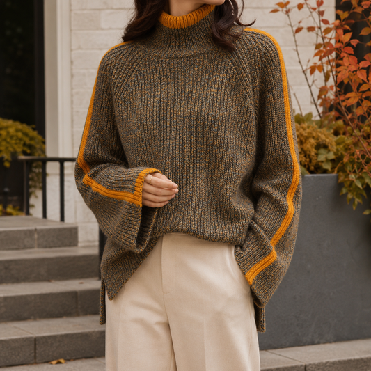 Damen Rollkragenpullover Oversize mit ausgestellten Ärmeln