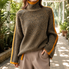 Damen Oversize Rollkragenpullover Casual mit Kontraststreifen