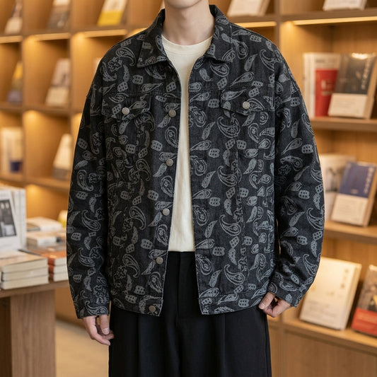 Herren Jacke Relaxed Fit mit Knopfverschluss und Paisley-Muster