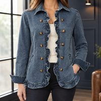 Damen Rüschendetails Taillierte Denimjacke Freizeit