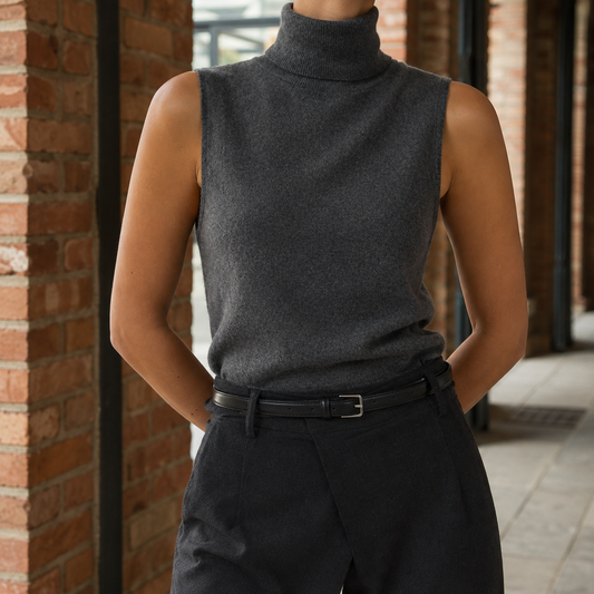 Damen Ärmelloser Rollkragenpullover Slim Fit