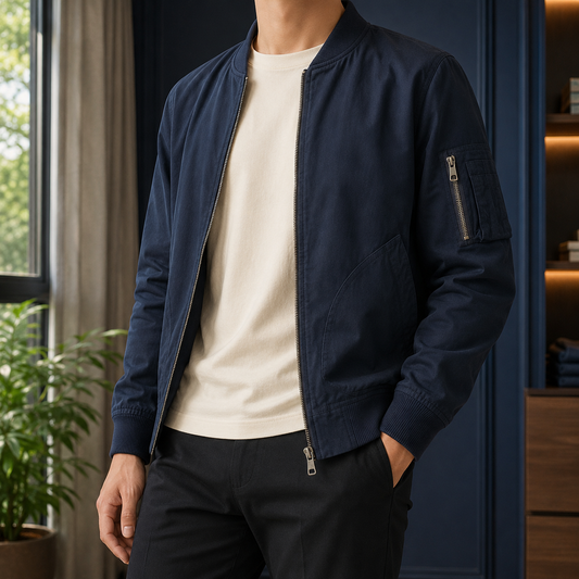 Herren Utility-Bomberjacke Relaxed Fit mit Reißverschluss und Seitentaschen