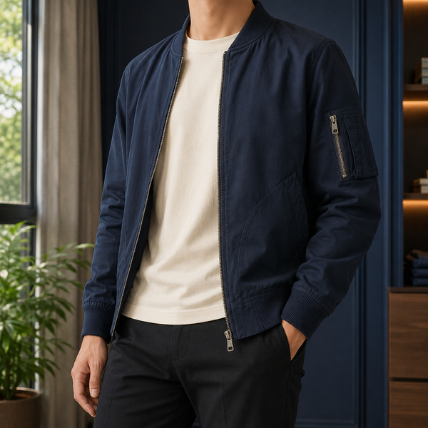 Herren Utility-Bomberjacke Relaxed Fit mit Reißverschluss und Seitentaschen