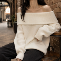 Damen Oversize Off-Shoulder Pullover mit voluminösen Ärmeln