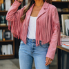 Damen Fransenjacke Regular Fit Casual mit Reverskragen