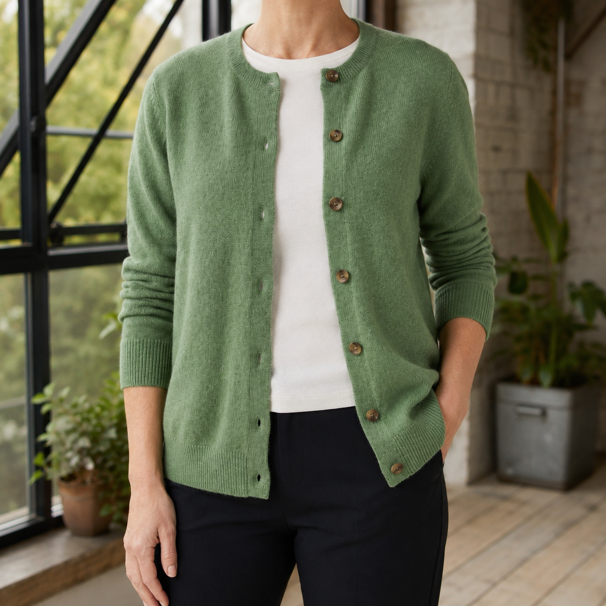 Damen Knopf-Cardigan Regular Fit mit rundem Halsausschnitt