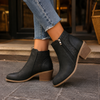 Damen Stiefeletten mit floralen Cutouts und Blockabsatz