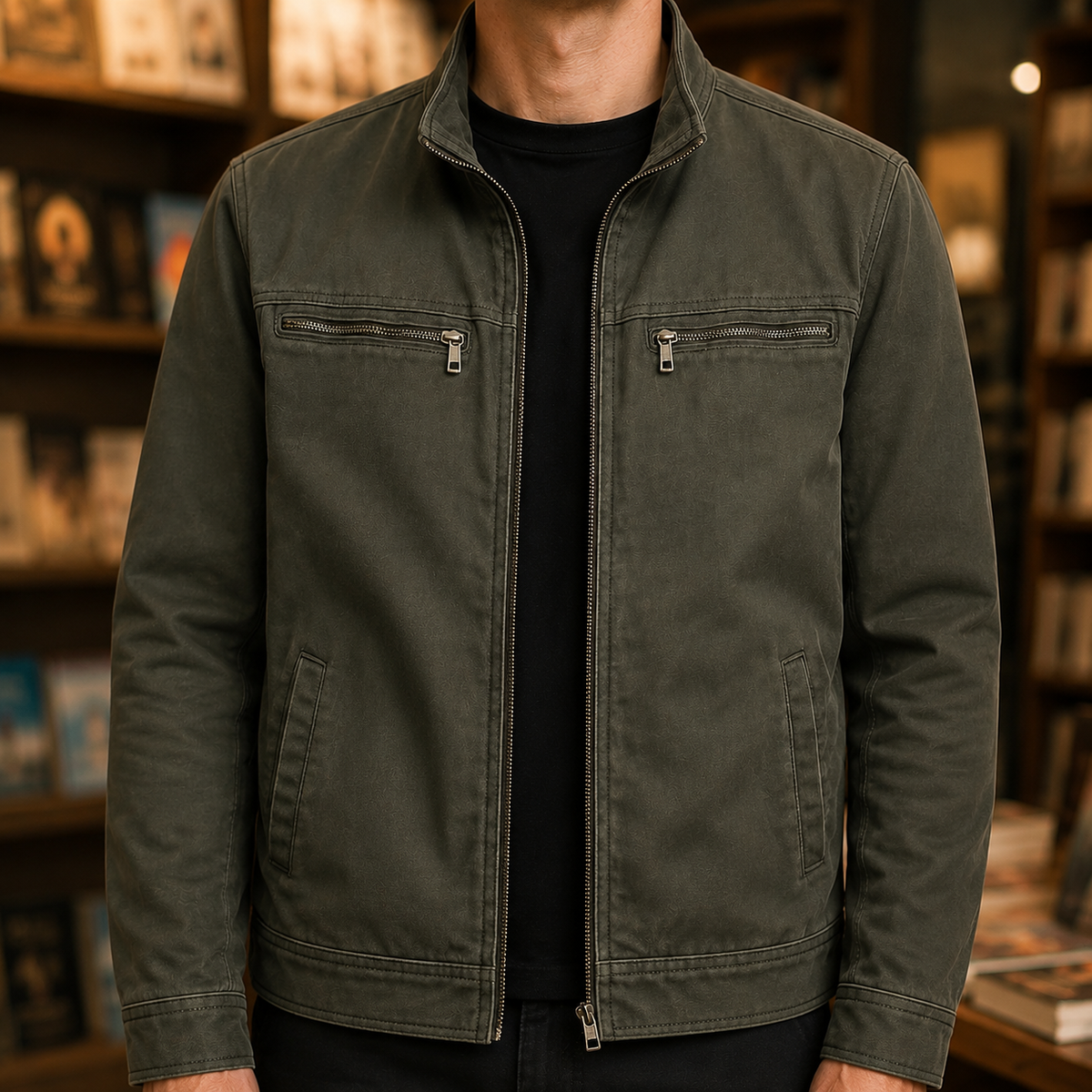 Herren Stehkragenjacke Regular Fit mit Reißverschluss und Stehkragen