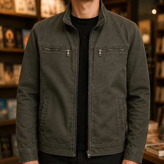 Herren Stehkragenjacke Regular Fit mit Reißverschluss und Stehkragen