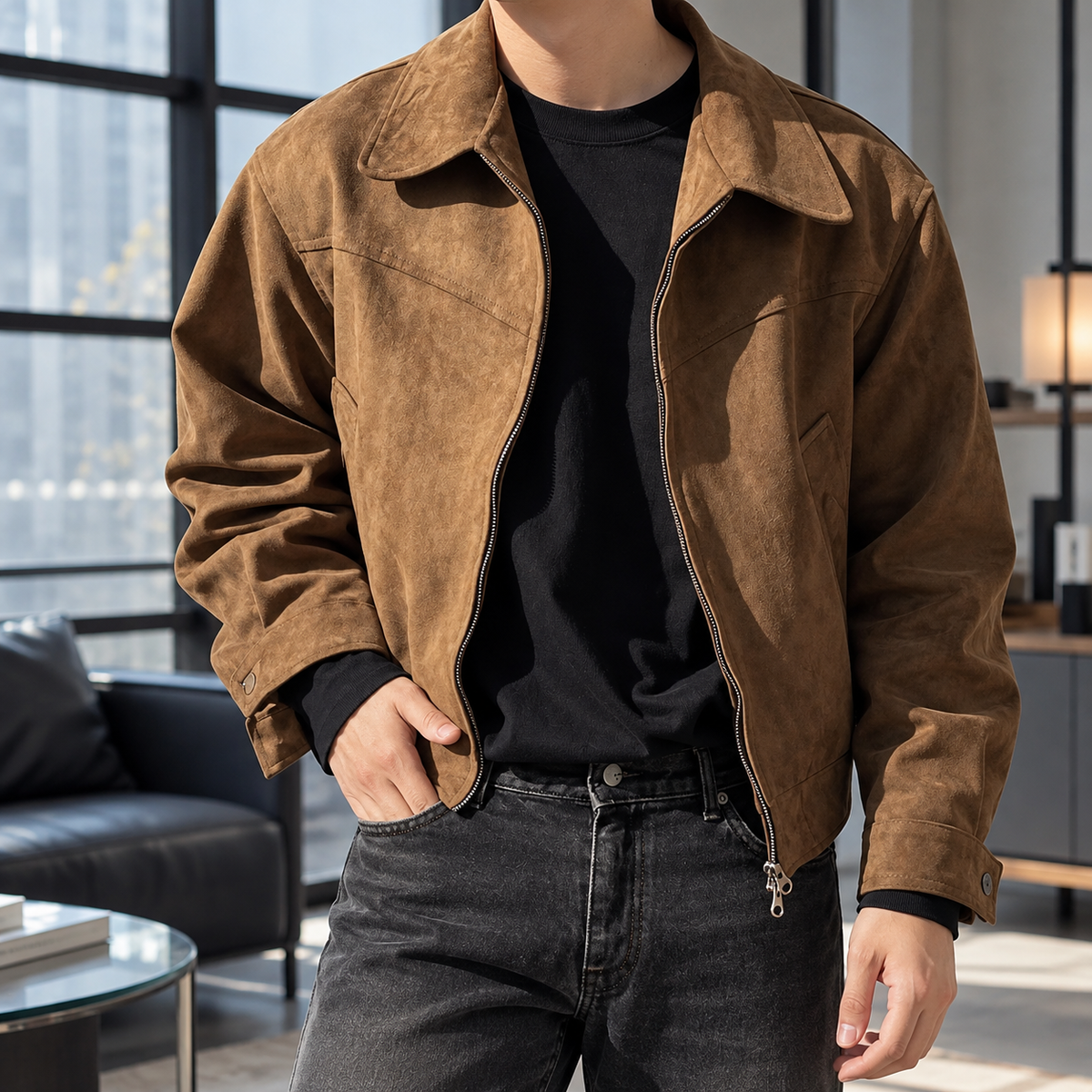 Zip-Jacke Herren Relaxed Fit Freizeit kurz geschnitten