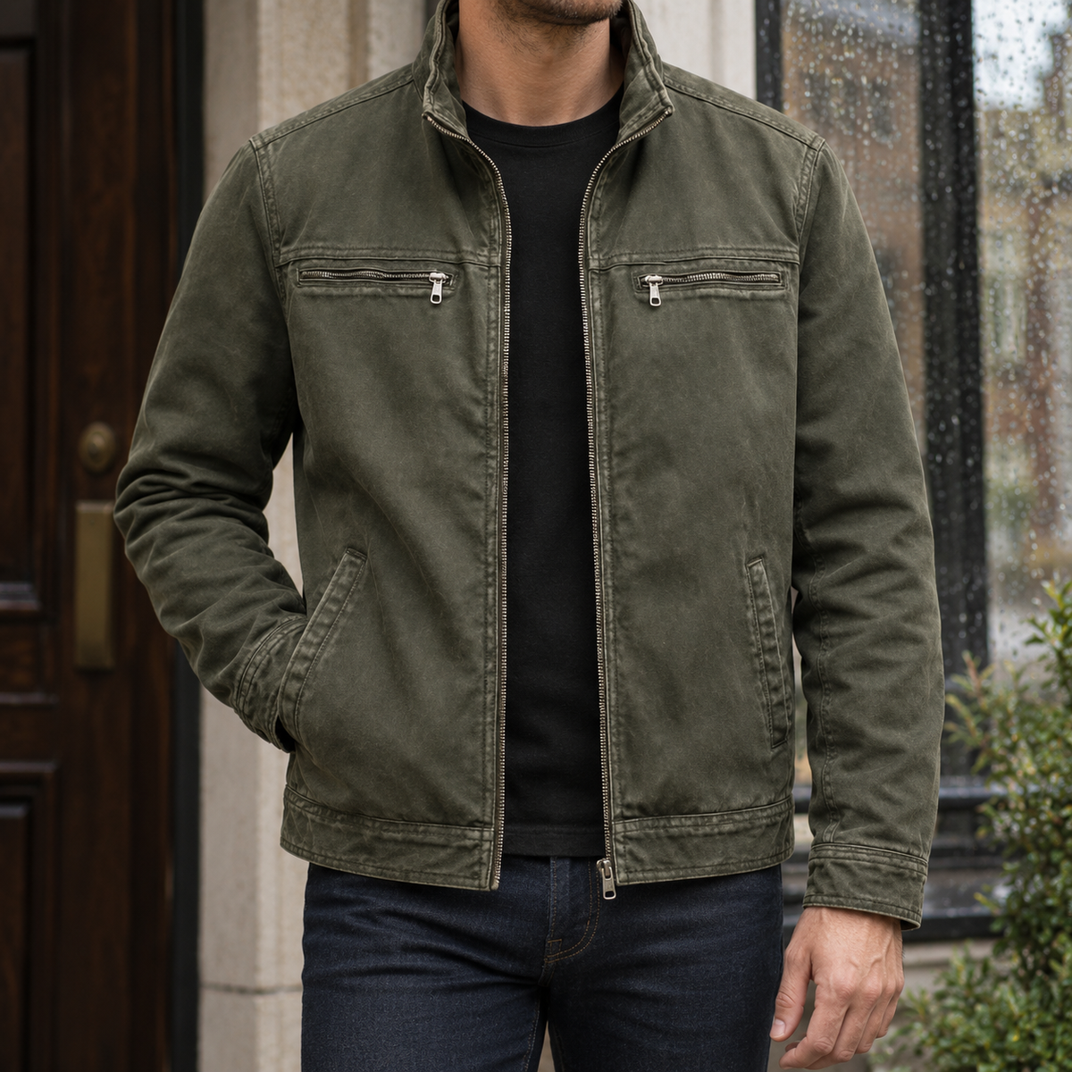 Herren Jacke Regular Fit Freizeit mit Stehkragen und Reißverschluss