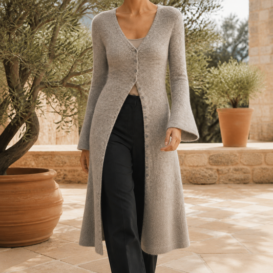Damen Pullover Slim Fit mit V-Ausschnitt und Knopfleiste