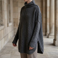 Damen Oversize Pullover mit gestapeltem Kragen und asymmetrischem Saum