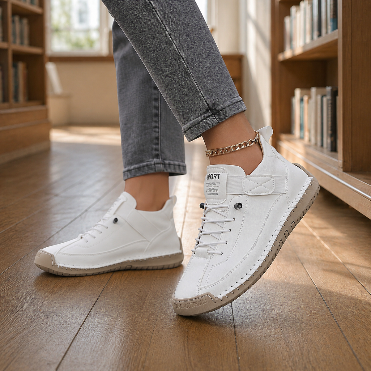 Damen Sneaker mit elastischer Schnürung und breitem Ristband