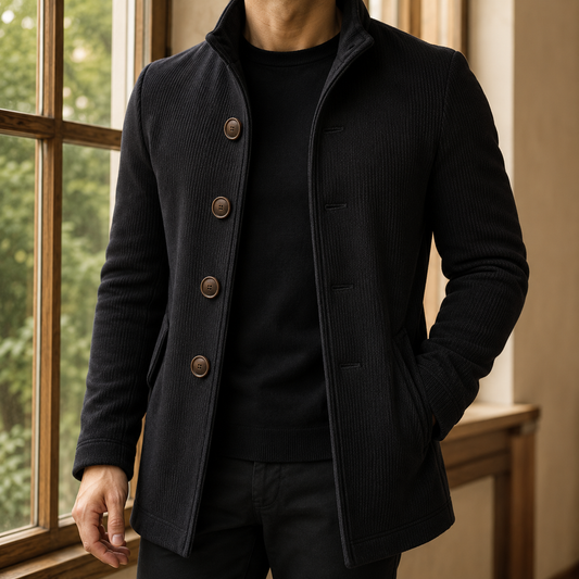Herren Mantel Slim Fit mit Mehrknopfverschluss und Stehkragen