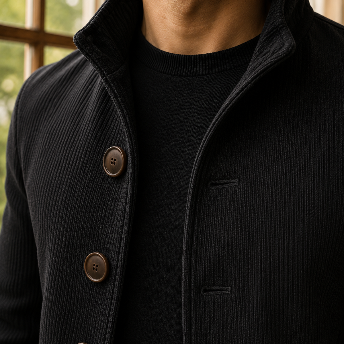 Herren Mantel Slim Fit mit Mehrknopfverschluss und Stehkragen