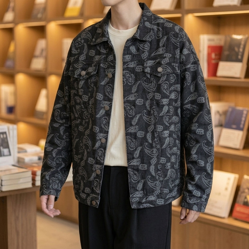 Herren Jacke Relaxed Fit mit Knopfverschluss und Paisley-Muster