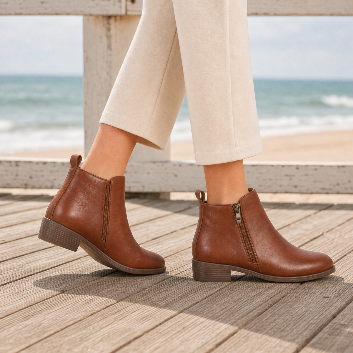 Damen Stiefeletten mit seitlichem Reißverschluss und niedrigem Absatz
