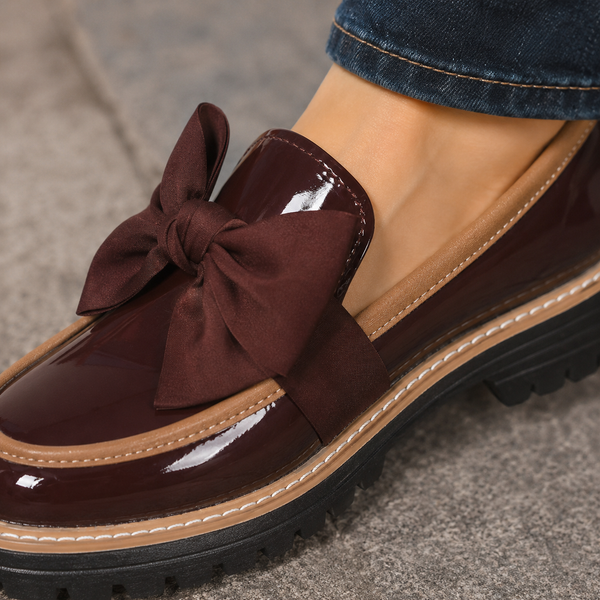 Damen Loafers mit übergroßer Schleife und Profilsohle