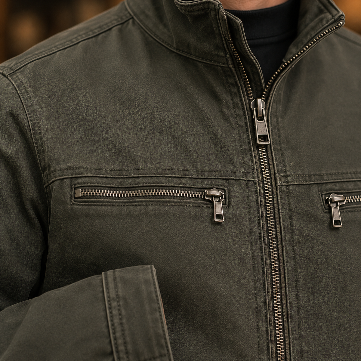 Herren Stehkragenjacke Regular Fit mit Reißverschluss und Stehkragen