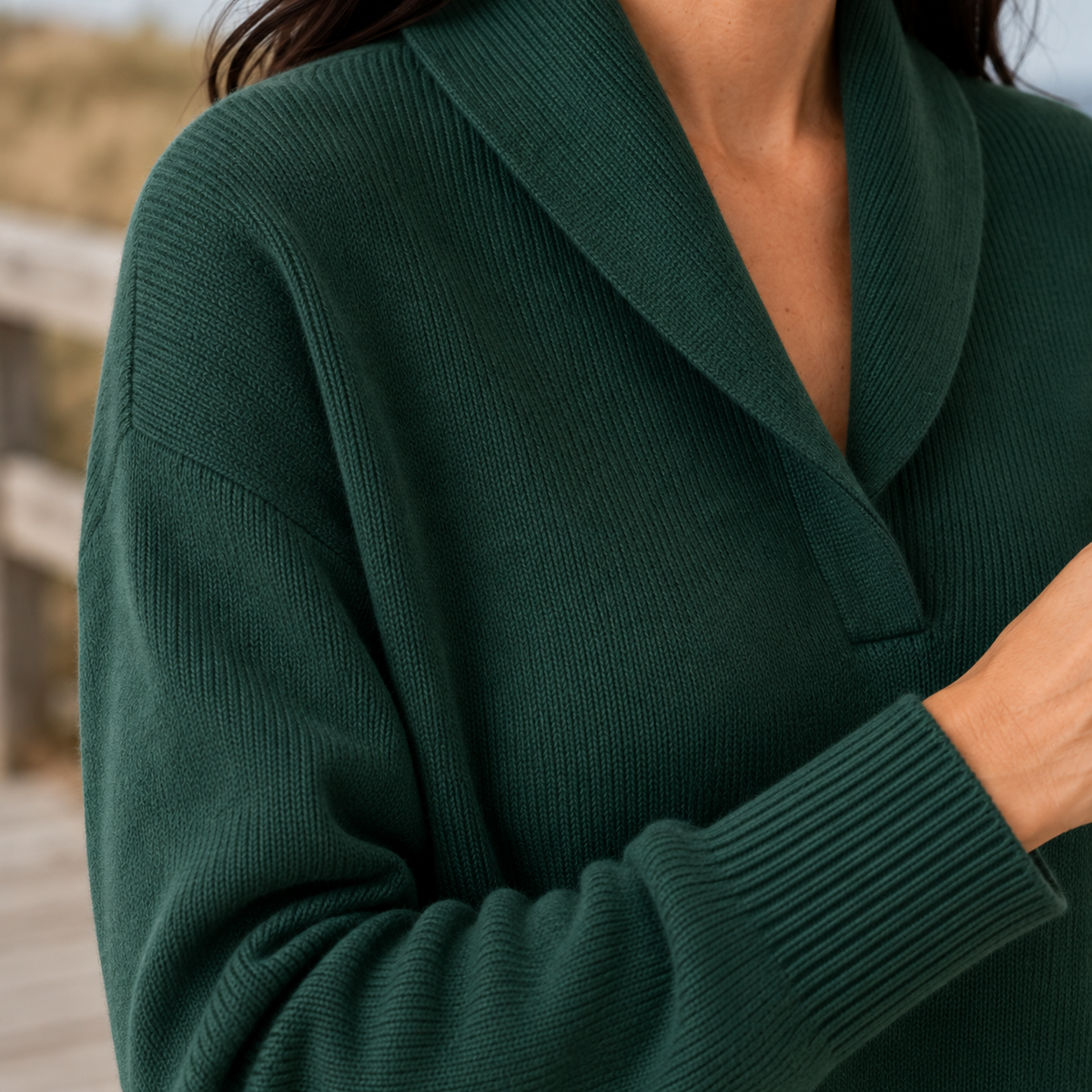 Damen Schalkragenpullover Relaxed Fit Casual