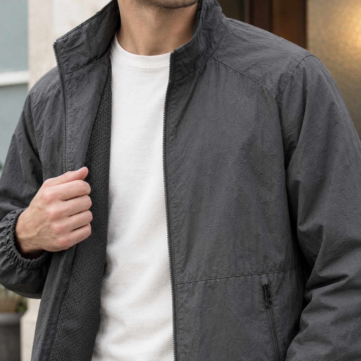 Stehkragenjacke Herren Regular Fit Freizeit leicht atmungsaktiv