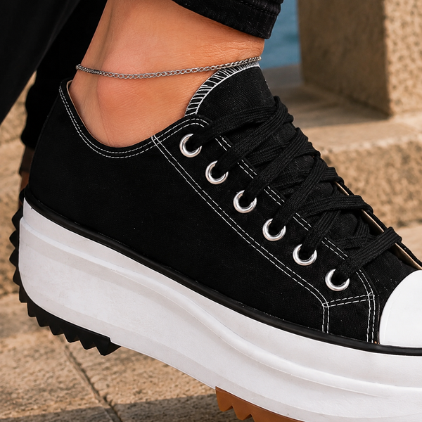 Damen Plateau Sneaker Low-Top Retro mit Kontrast-Zehenkappe