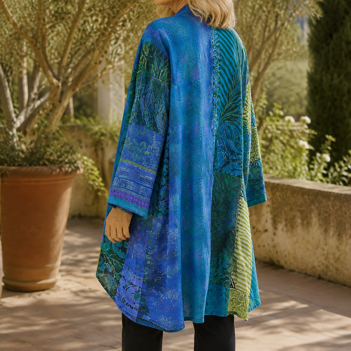 Damen Cardigan Oversize Patchwork mit offener Front