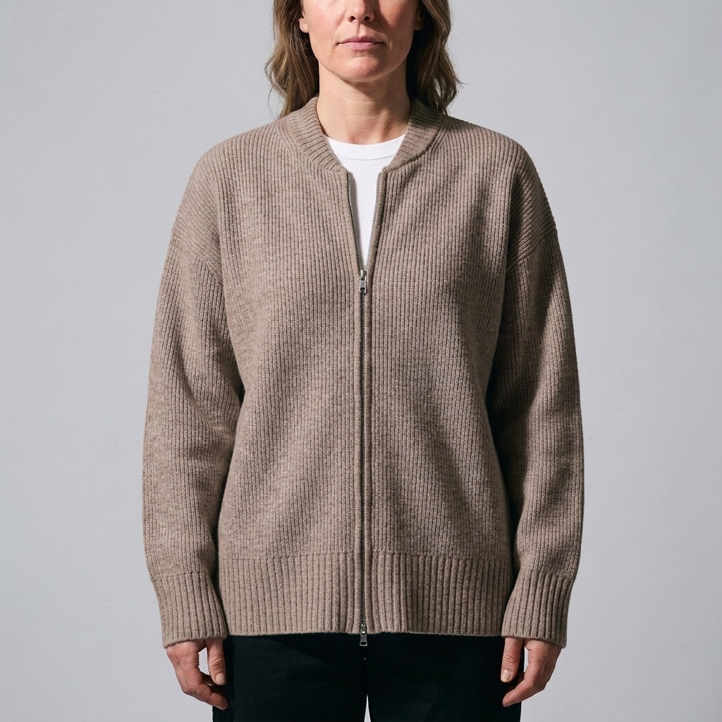 Damen Zip-Cardigan Relaxed Fit mit Rippstruktur